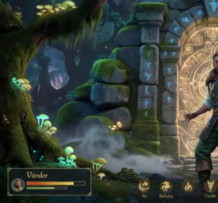 Játékmenet- és harci mechanikákat bemutató fantasy illusztráció az Ultimate Magyar World világából.